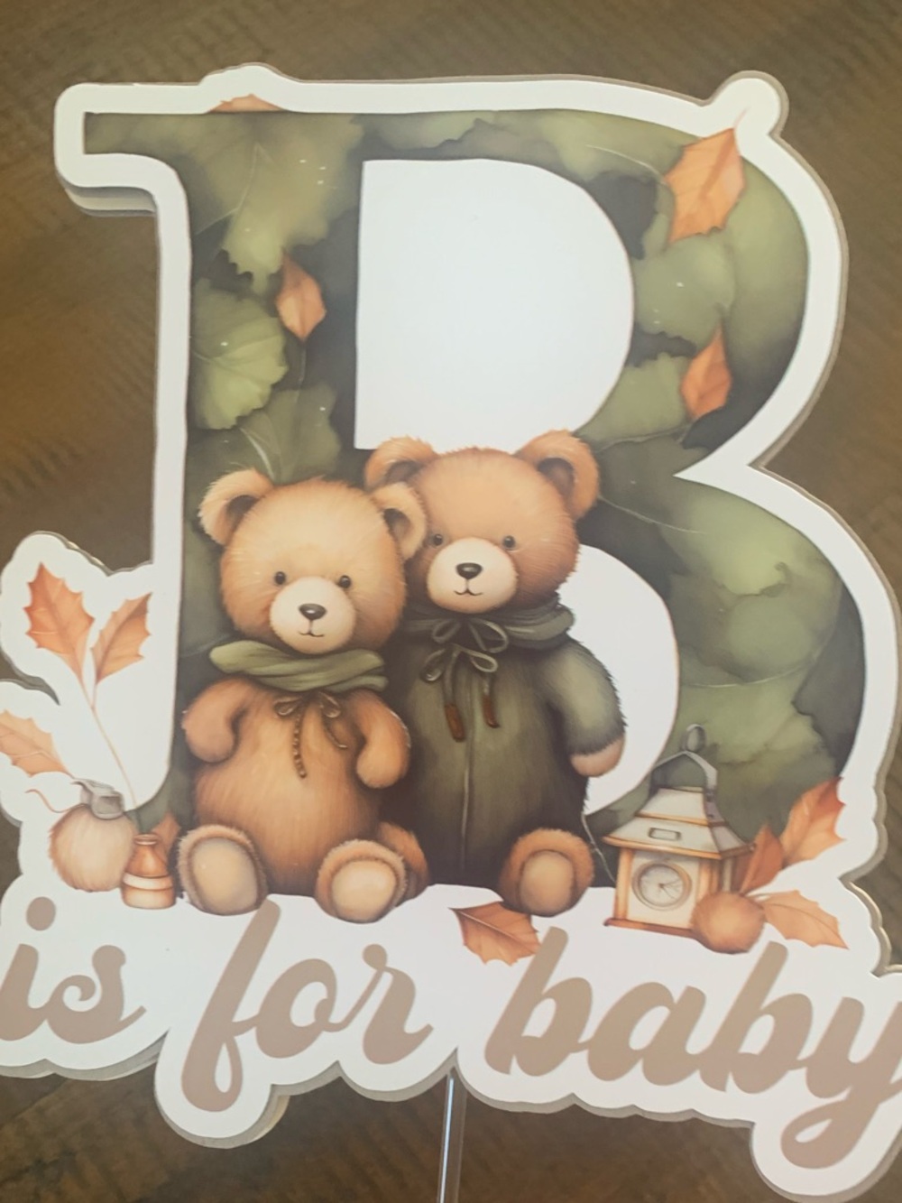 B is for Baby handmade cake topper for baby shower Bear and nature